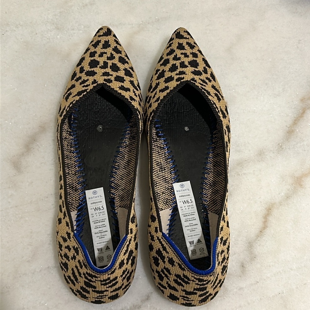 Rothy's The Point Flats In Retired Leopard Print Slip On Ballet Flat Size 6.5 - Picture 10 of 13